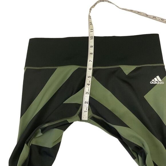 Adidas Mid Rise Cropped Leggings Womens Large 14/16 Army Green & Black - Picture 7 of 8